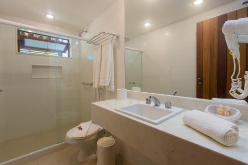 布希奥斯唐戈拉斯旅馆的一间带水槽、卫生间和镜子的浴室