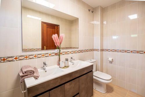 圣地亚哥－德孔波斯特拉Wasi Compostela的一间带水槽、卫生间和镜子的浴室