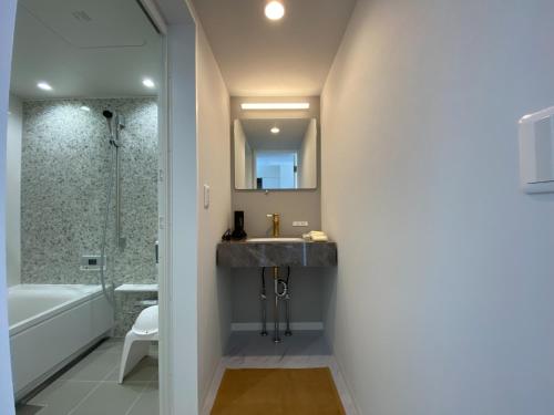 荒尾THE LAND HOTEL - Vacation STAY 89165v的一间带水槽和淋浴的浴室