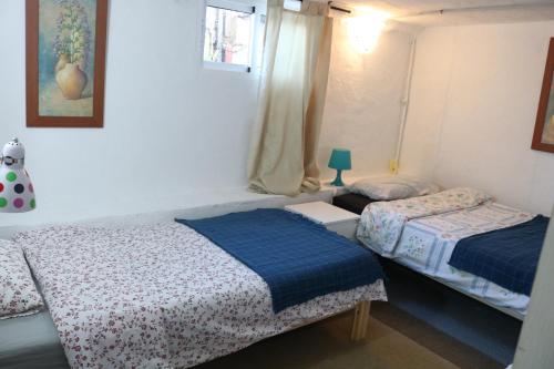 FasniaHalf wooden rural apartment的一间卧室设有两张床和窗户。