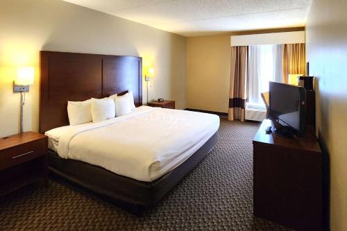 波科诺山芒特波科诺康福特套房旅馆的配有一张床和一台平面电视的酒店客房
