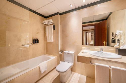 塞哥维亚欧洲之星水道桥广场酒店的带浴缸、卫生间和盥洗盆的浴室