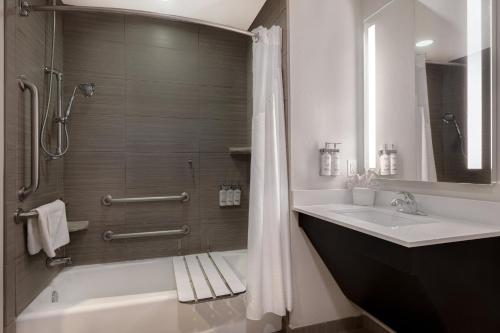 堪萨斯城堪萨斯城KU医疗中心智选假日酒店及套房的带浴缸、水槽和淋浴的浴室