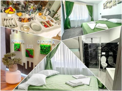 阿尔杰什河畔库尔泰亚Popasul lui Gicuță的一张酒店房间四张照片的拼贴图