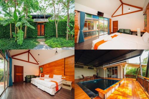 乔木提恩海滩IP Plus Pool Villa Pattaya的一张照片,上面有酒店的床和一个游泳池