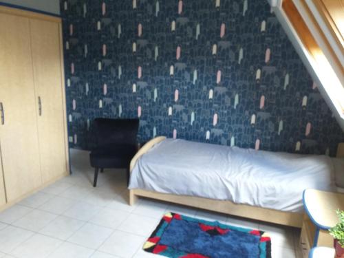 赫伦塔尔斯logies 'Raapbreuk'的一间小卧室,配有一张床和一把椅子