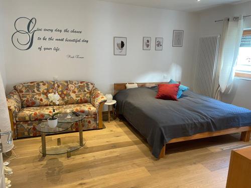 佩尔DreiländerOase的一间卧室配有一张床和一张沙发