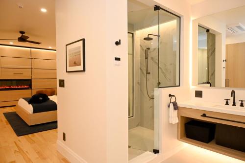 皮克顿Cribs on Main的带淋浴和盥洗盆的浴室