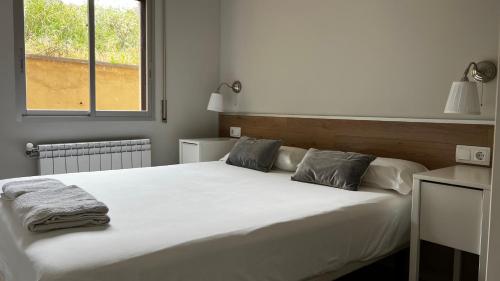 CorçàApartaments La Pertusa的卧室配有一张带两个枕头的大白色床