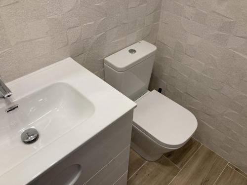 马德里Plaza Castilla Apartments的浴室配有白色卫生间和盥洗盆。