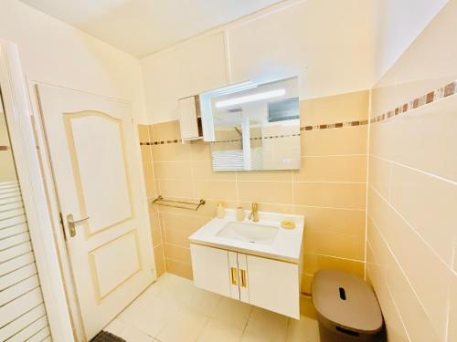 法兰西堡Résidence Peace & Joy的浴室配有白色水槽和卫生间。