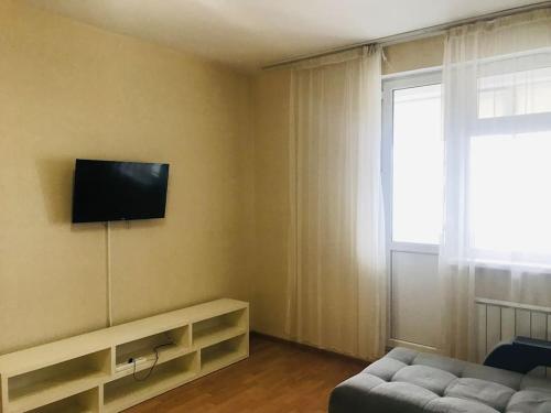 阿拉木图Уютная, ухоженная квартирка.的客厅配有沙发和电视。