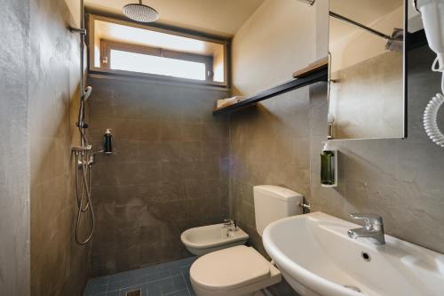 佛罗伦萨'RE-Dama Hostel的浴室配有卫生间、盥洗盆和淋浴。