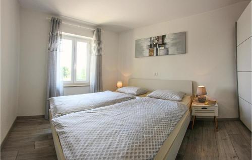洛雷茨卡Gorgeous Apartment In Lovrecica With Kitchen的一间卧室设有两张床和窗户。