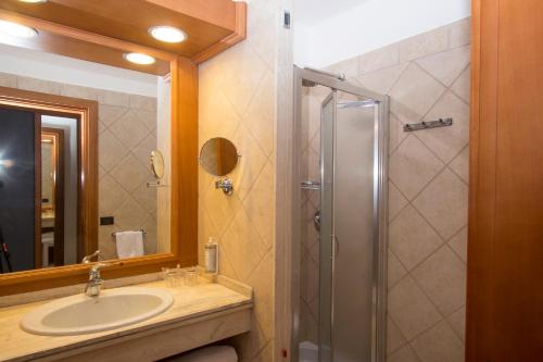 萨包迪亚Hotel Centrale的一间带水槽和淋浴的浴室