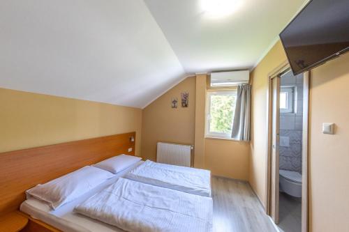 亚斯特雷巴斯科瑞泽客福旅馆的一间带大床的卧室和一间浴室