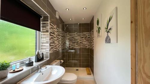 基德明斯特Shenstone Lodge的一间带水槽和卫生间的浴室以及窗户。