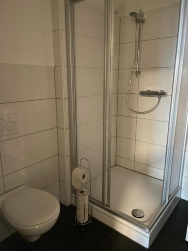 威廉港Schönes einfaches Zimmer im belebten Zentrum的带淋浴和卫生间的浴室