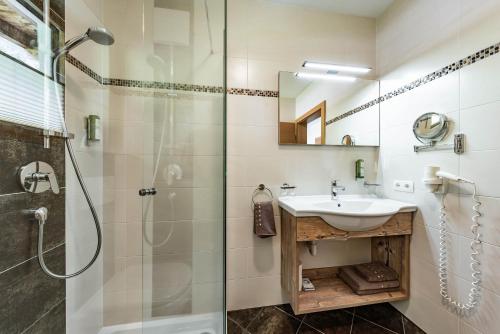 迈尔霍芬伊方歌尔乡村公寓的一间带水槽和淋浴的浴室