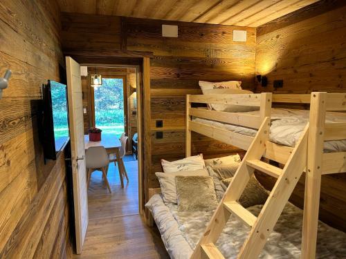 布齐耶比利牛斯2000Le cerf majestueux, Bolquere的小屋内设有一间带两张双层床的卧室