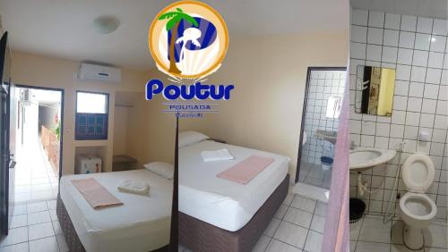 马塞约波尔图尔旅馆的酒店客房带两张床和一间浴室