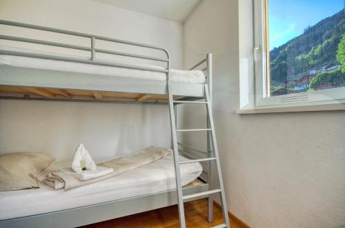 滨湖采尔Apartment Leon - by Alpen Apartments的带窗户的客房内的双层床和梯子