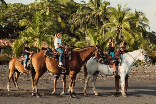 坎布塔尔Hotel Playa Cambutal的一群人在海滩上骑马