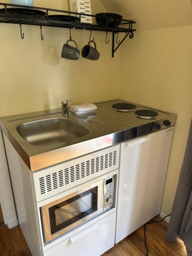 因弗内斯1Lochness glam lodges的厨房配有水槽和炉灶