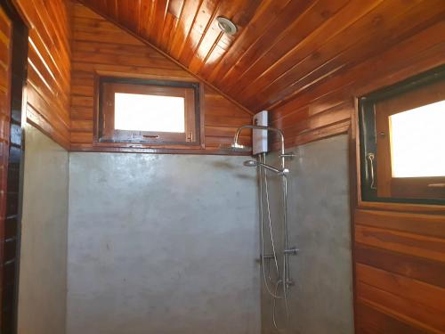 湄南海滩Samui Blue Bird的带淋浴的浴室,浴室设有窗户和门