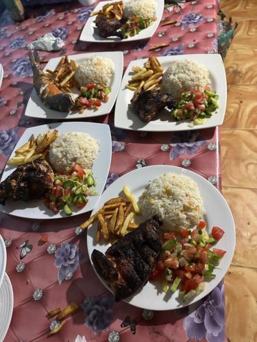 NuweibaMusa Camp的桌上四盘饭,饭和肉