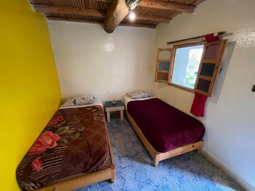 依索安Auberge Chez Hassan的一间卧室设有两张双层床和一扇窗户。