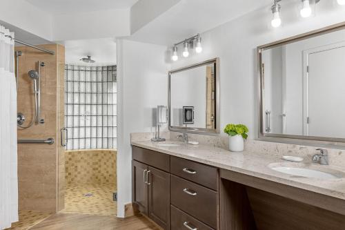 奥兰多萨巴尔棕榈万豪酒店的一间带双人盥洗盆和淋浴的浴室
