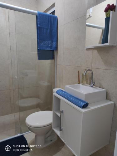 弗洛里亚诺波利斯Hospedagem MAR SANTO的白色的浴室设有水槽和卫生间。