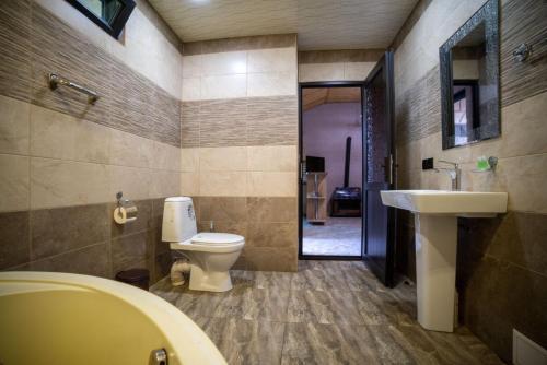 塞凡Arevik Resort Cottages的一间带卫生间和水槽的浴室