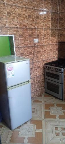KasoaExecutive Lodge的一间带冰箱和炉灶的小厨房
