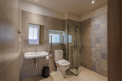 阿查拉维Satori Boutique Hotel的浴室配有卫生间、盥洗盆和淋浴。