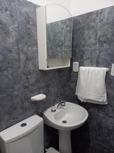 福尔摩沙Portal del Rio的一间带水槽、卫生间和镜子的浴室
