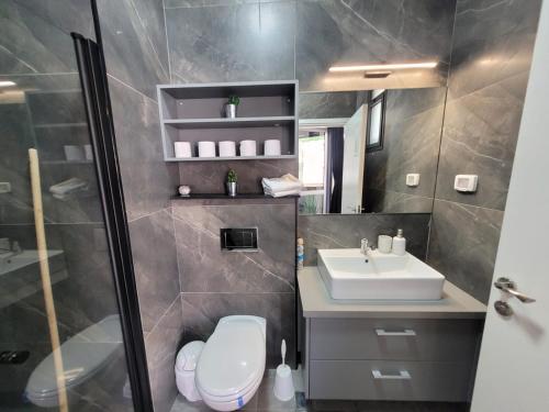马格达拉Yalarent Melody- Suites with privat pools的一间带水槽、卫生间和淋浴的浴室