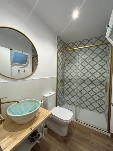 科尔多瓦Apartamentos Casa el Gorras的一间带水槽、卫生间和镜子的浴室