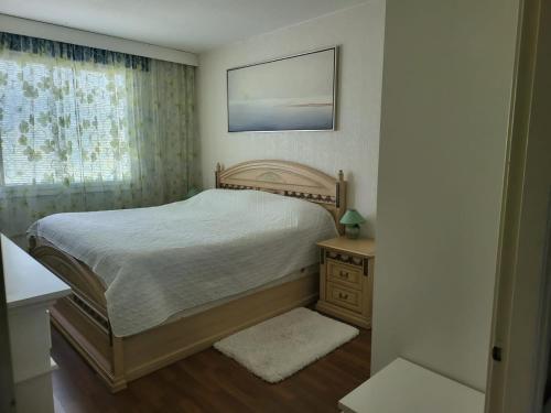 科特卡Apartment in Kotka的一间小卧室,配有床和窗户