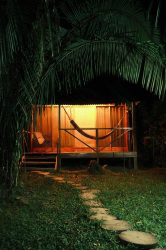 马尔多纳多港Tronco Tambopata Adventure的森林中间带吊床的小屋