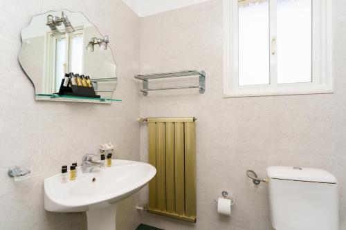阿马林索斯Stefania Hotel的一间带水槽、卫生间和镜子的浴室