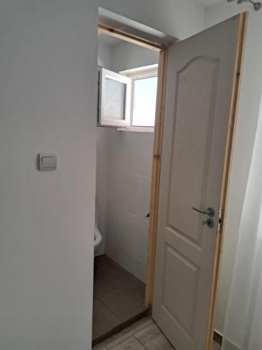 SchitulHotel Radarului Costinesti的浴室设有门、窗户和卫生间。