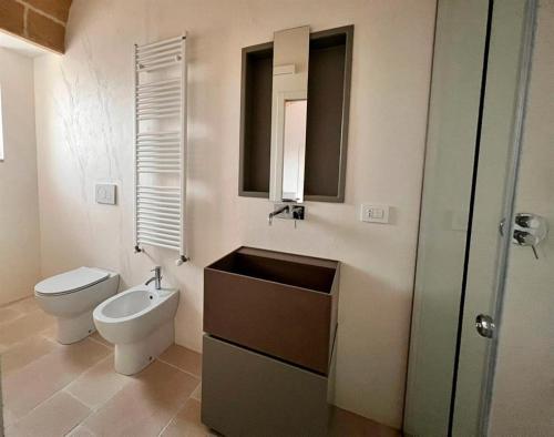 加利波利Torre Assunta Masseria的一间带卫生间、水槽和镜子的浴室