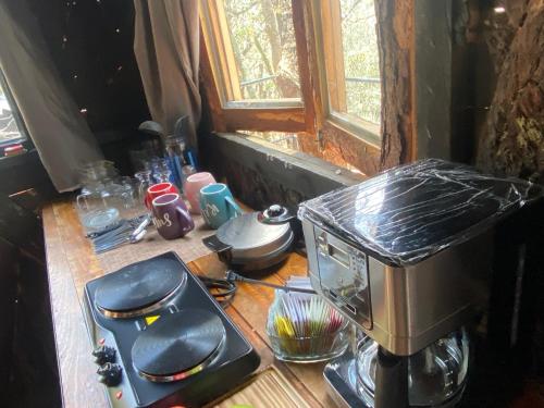 米内拉尔德尔蒙特Cabañas Everest的厨房配有台面上的咖啡壶