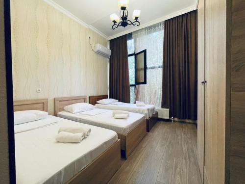 库塔伊西HOTEL AiSi აისი的客房设有两张床和窗户。
