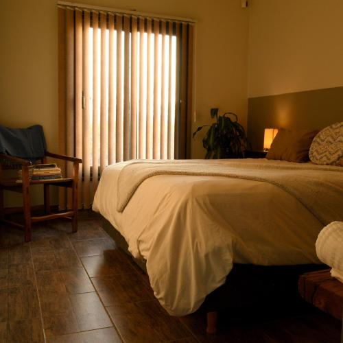 图蓬加托火山Tomero Apartamento的一间卧室设有一张大床和一个窗户。