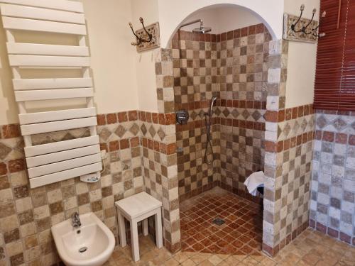 蒙蒂塞洛阿里纳比安卡酒店的带淋浴和盥洗盆的浴室