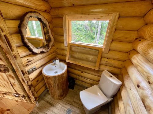KhuloCottage farvana的小木屋内的浴室设有卫生间和水槽。