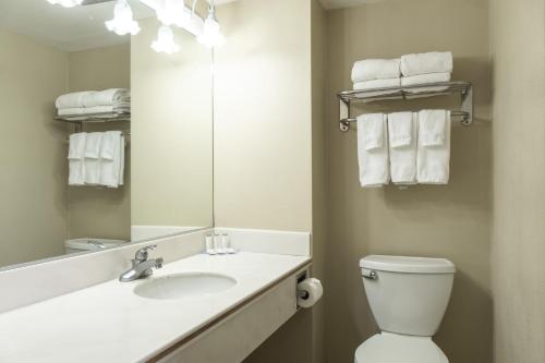 蒙特雷蒙特雷海湾旅程住宿酒店的一间带水槽、卫生间和镜子的浴室